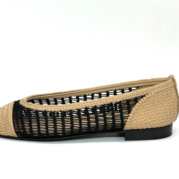 CHANEL 25P CC Raffia Crochet Woven Two Tone Cap Toe Ballerina Ballet Flat Shoes - Picture 3 of 15